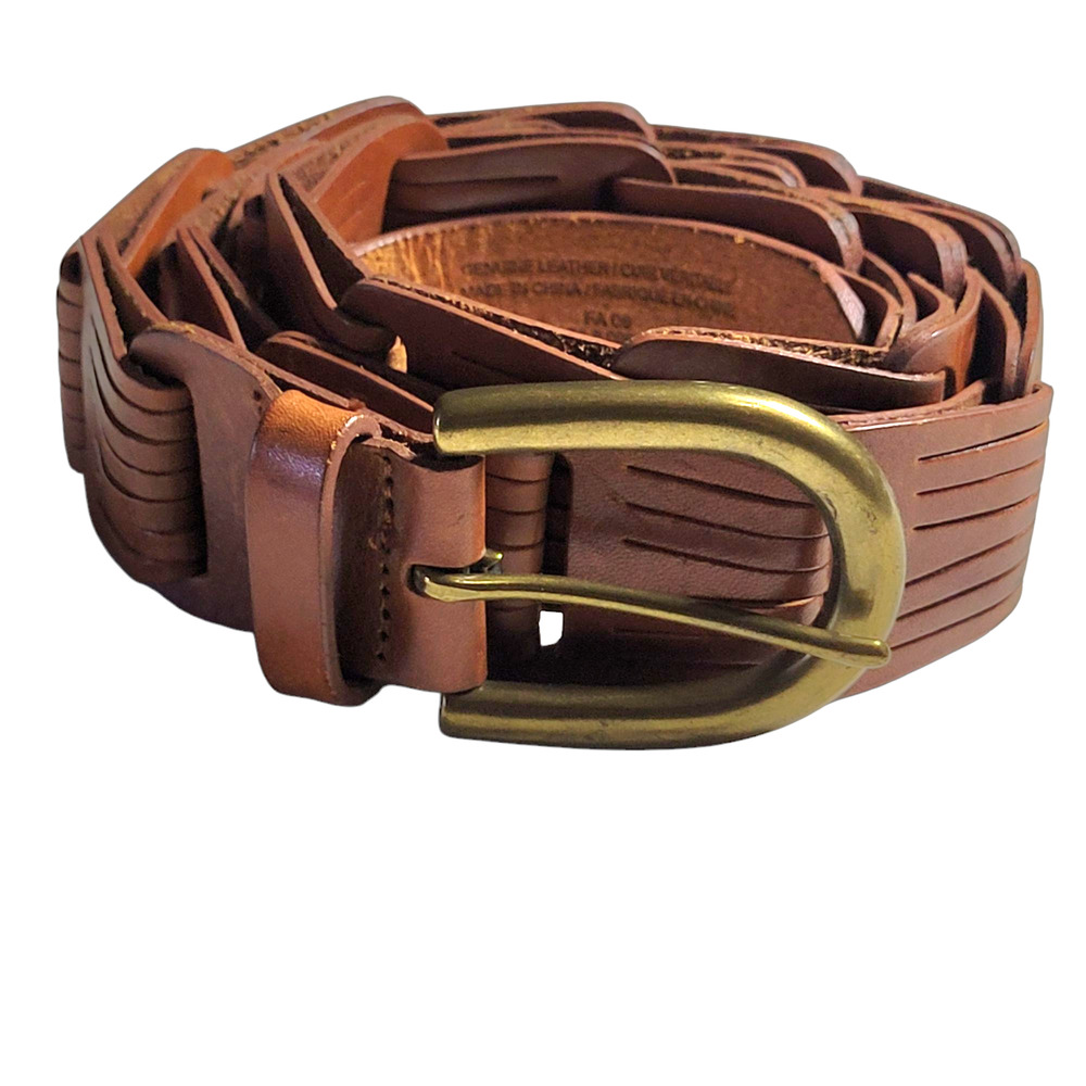 Eddie Bauer Brown Woven Leather Belt XL 46 Boho Brass Buckle